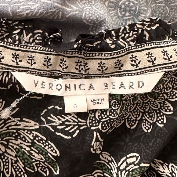Veronica Beard Black White Floral Silk Dress Lined Long Sleeve Bow Ruffle - Picture 8 of 10